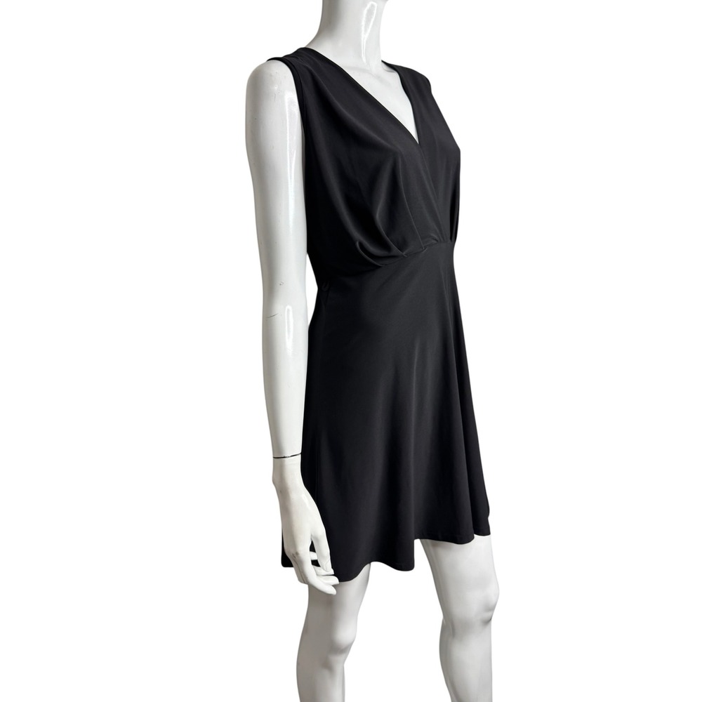 Rolla Coster Black V-Neck Draped Sleeveless Mini Dress Size M LBD Cocktail